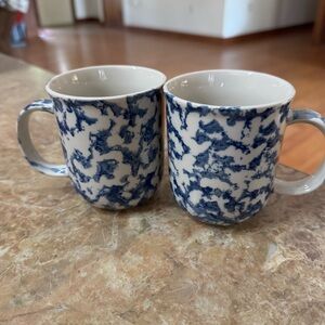 Tienshan Folk Craft Blue Sponge Print Coffee Cup Mugs Set Of 2